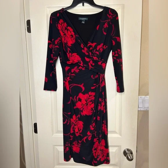 ralph lauren black dress with red flowers Ralph Lauren red and black floral dress NWT -‎ 139$